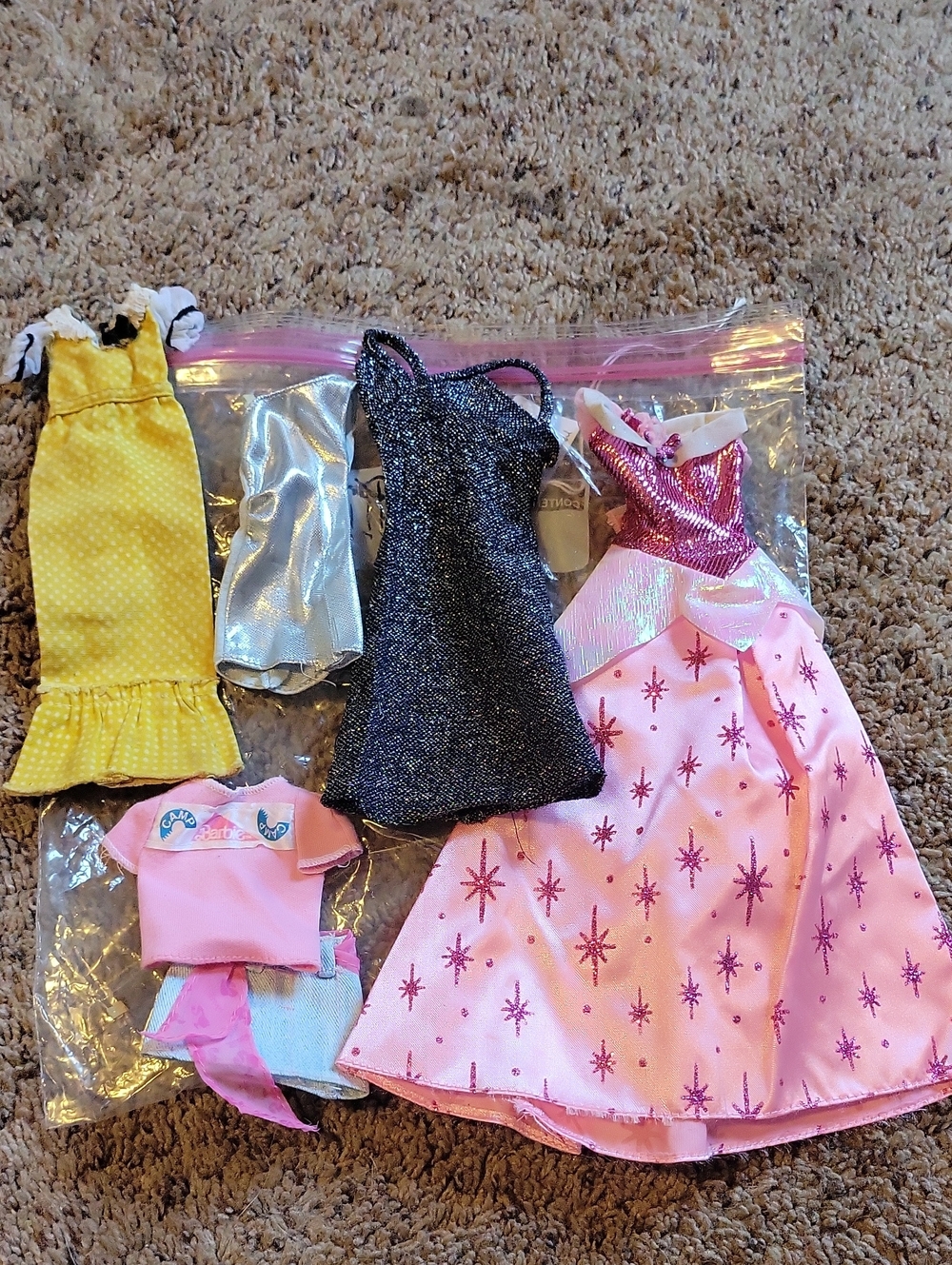 Vintage BARBIE Doll Outfit Set - Pink, Black, Yellow Dress Collection